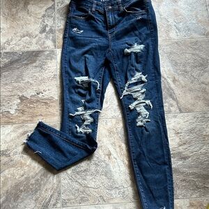 American Eagle Outfitters Ripped Skinny Jeans - Dark Blue